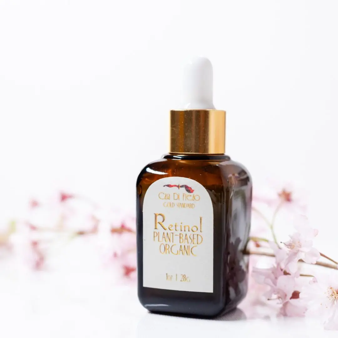 Plant-based retinol serum bottle.