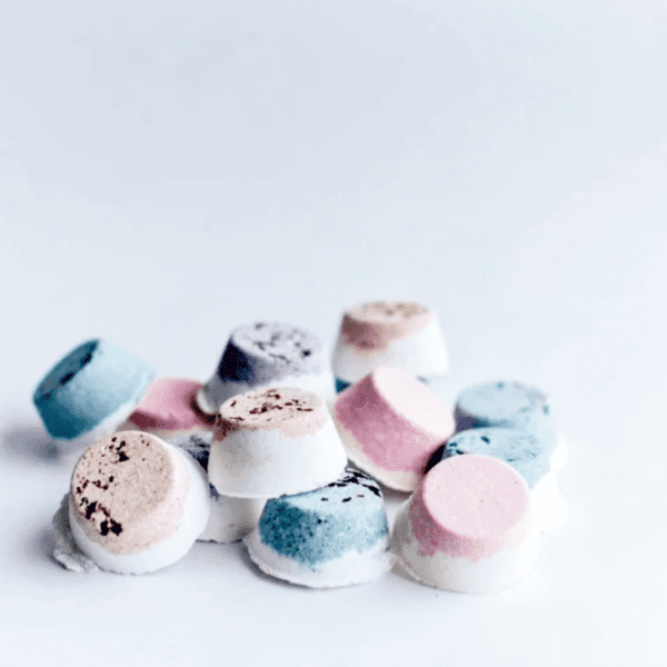 Assortment of colorful bath bombs.