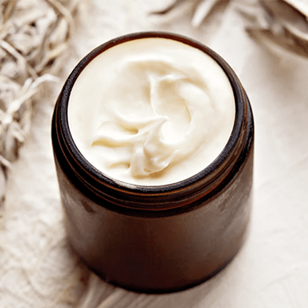 Close-up of white cream in a jar.