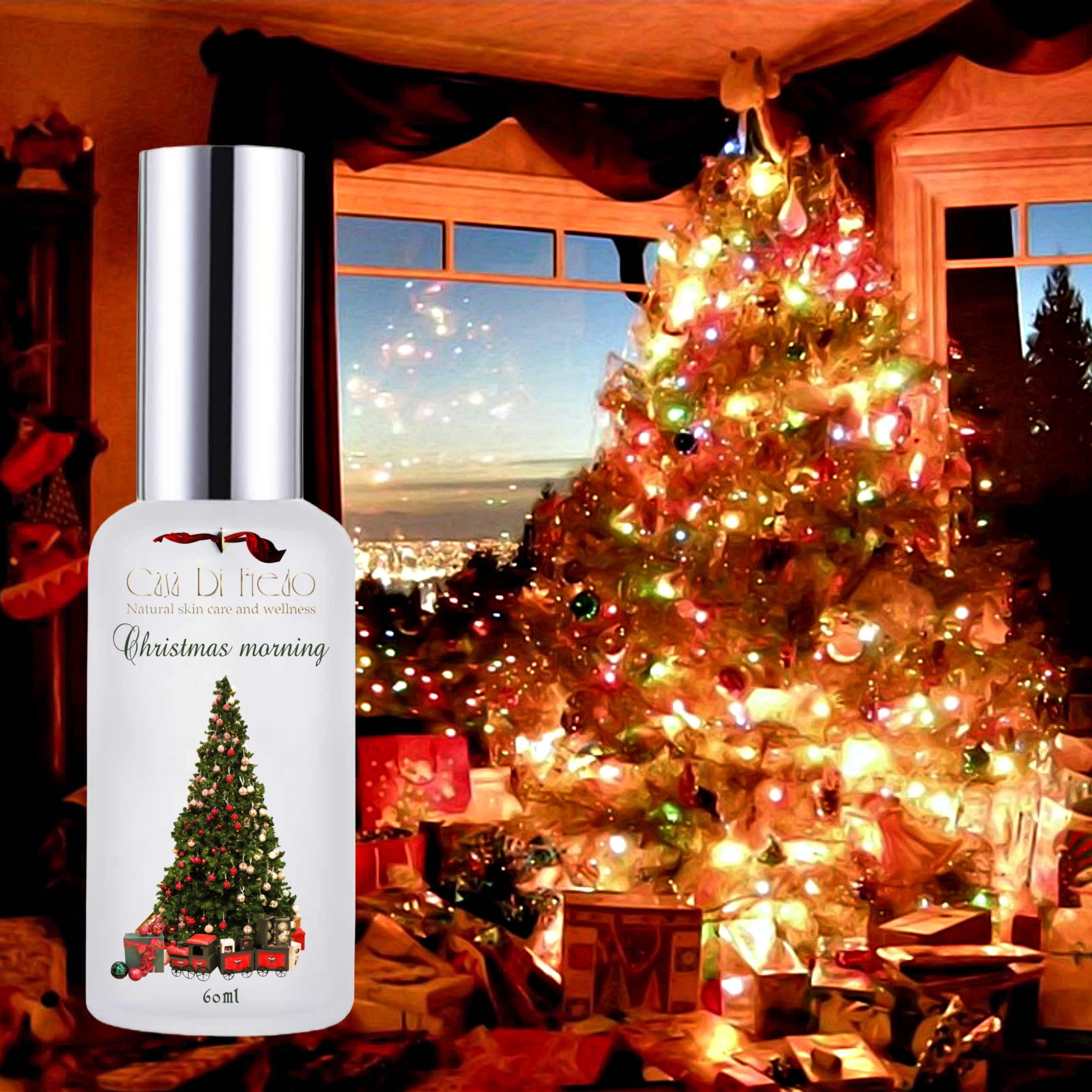 Christmas morning scent bottle with tree.